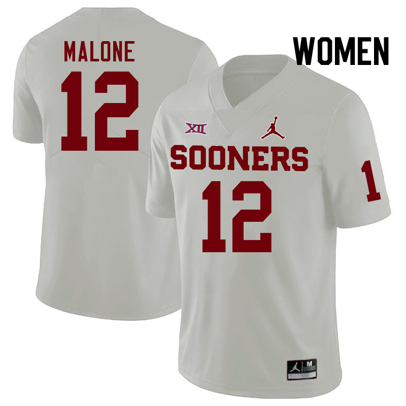 Women #12 Dez Malone Oklahoma Sooners College Football Jerseys Stitched-White